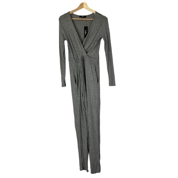 Lulu's Heather Gray Long Sleeve Ribbed Jumpsuit XS - Picture 2 of 7